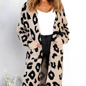 Sweaters - leopard print knitted long cardigan Sweaters - leopard print knitted long cardigan